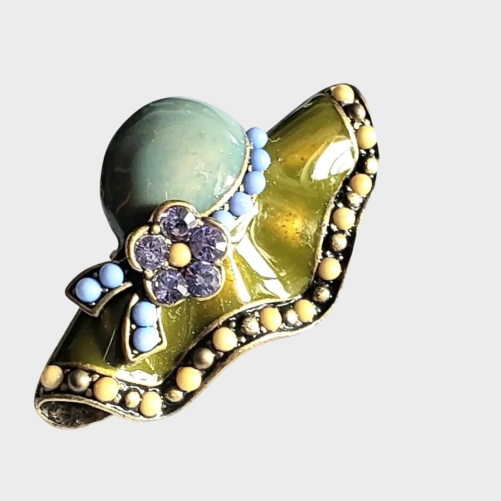 Vintage Enamel & Rhinestone Hat Pin Brooch- Green, Blue, Purple Figural go-3